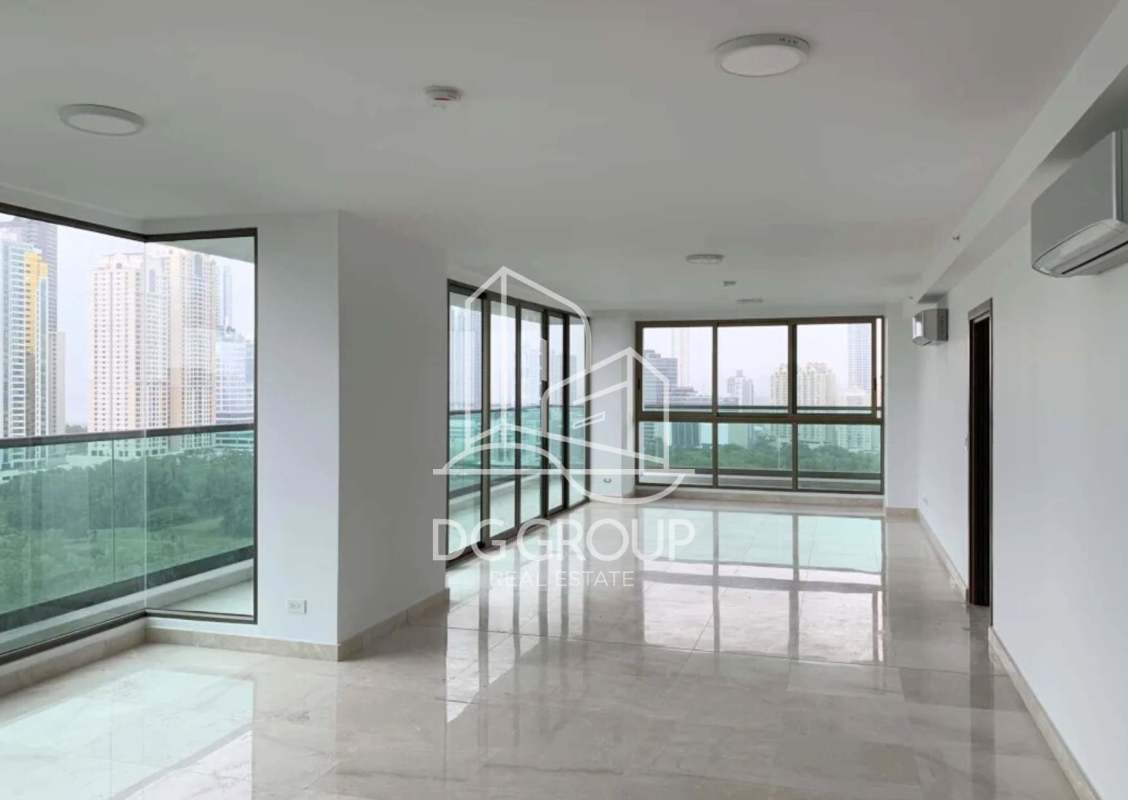 Elegant master bedroom suite with large windows and built-in walk-in closet in PH Park Lane Costa del Este Panama