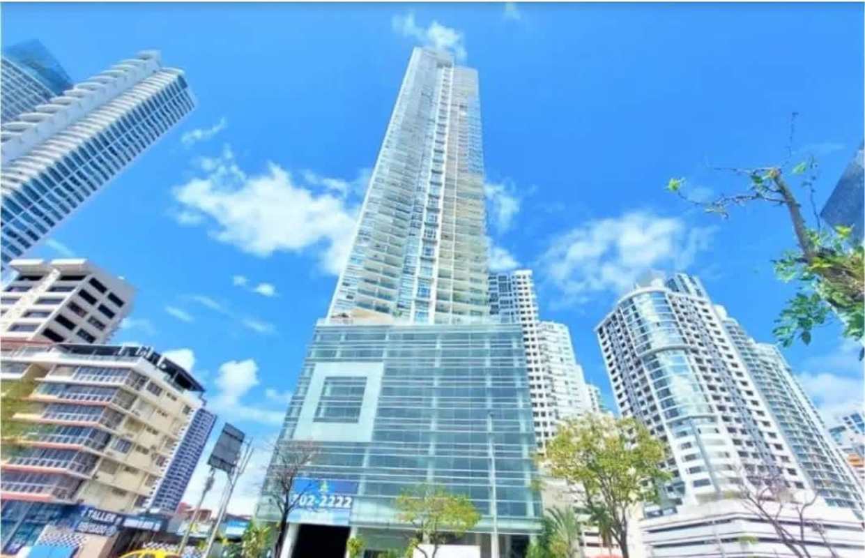 Iconic skyscraper PH Bicsa Financial Center with glass facade on Avenida Balboa Panama City