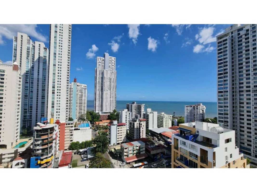 City skyline and ocean view from balcony of apartment in PH Torres Coco Mar San Francisco Panama