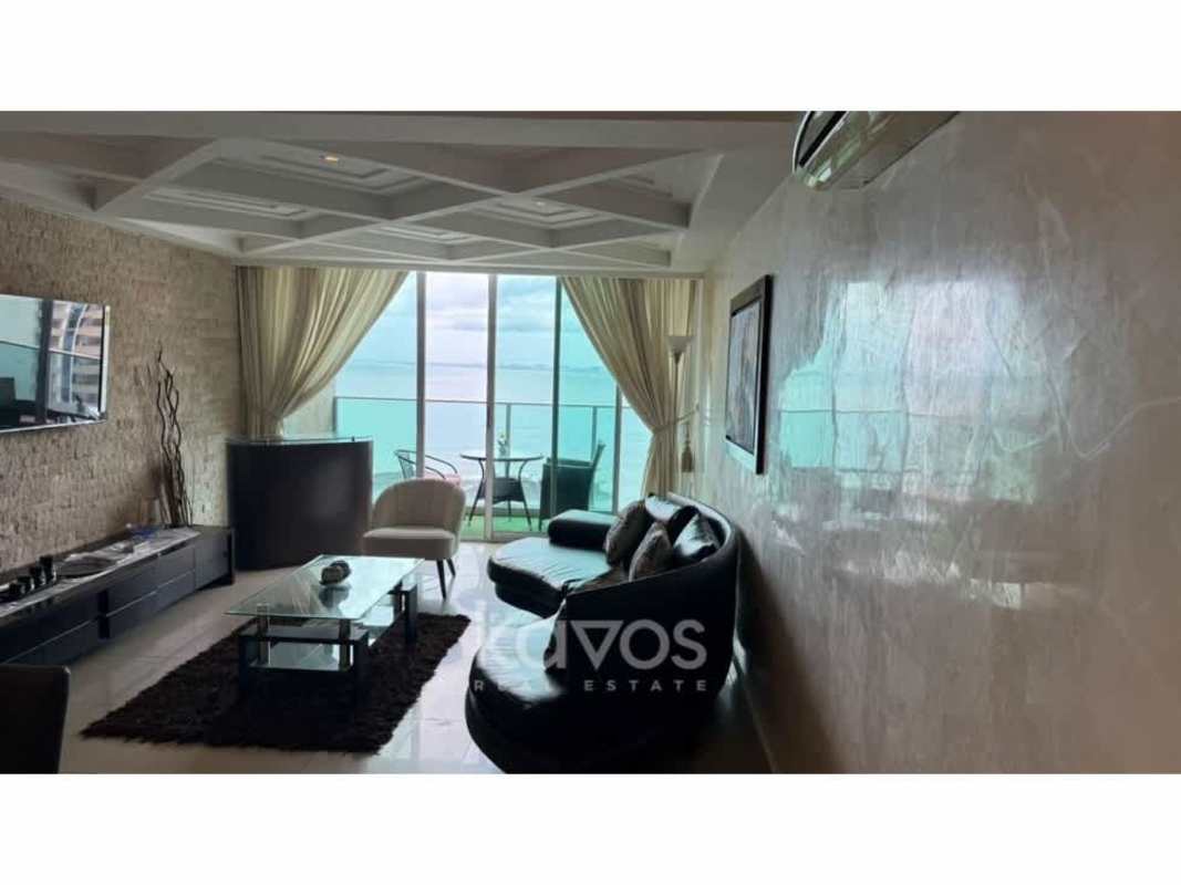 Bright modern living room with large windows and ocean views in PH Pacific Sea Punta Paitilla