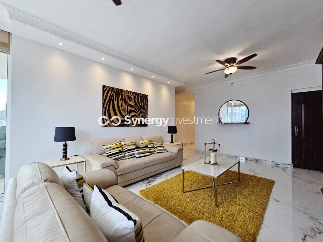 Large modern bedroom with marble floor, private bath, view in PH Obarrio Central Panama City