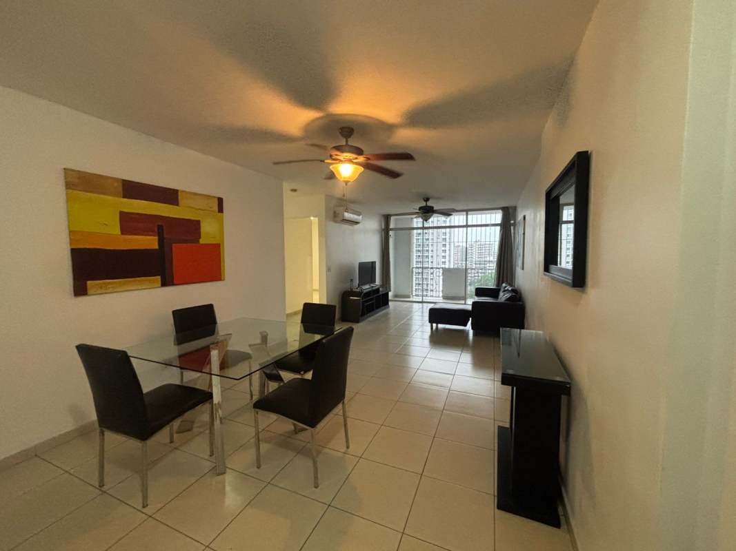 Bright living dining room opens to balcony at PH Portobello El Cangrejo Panama City