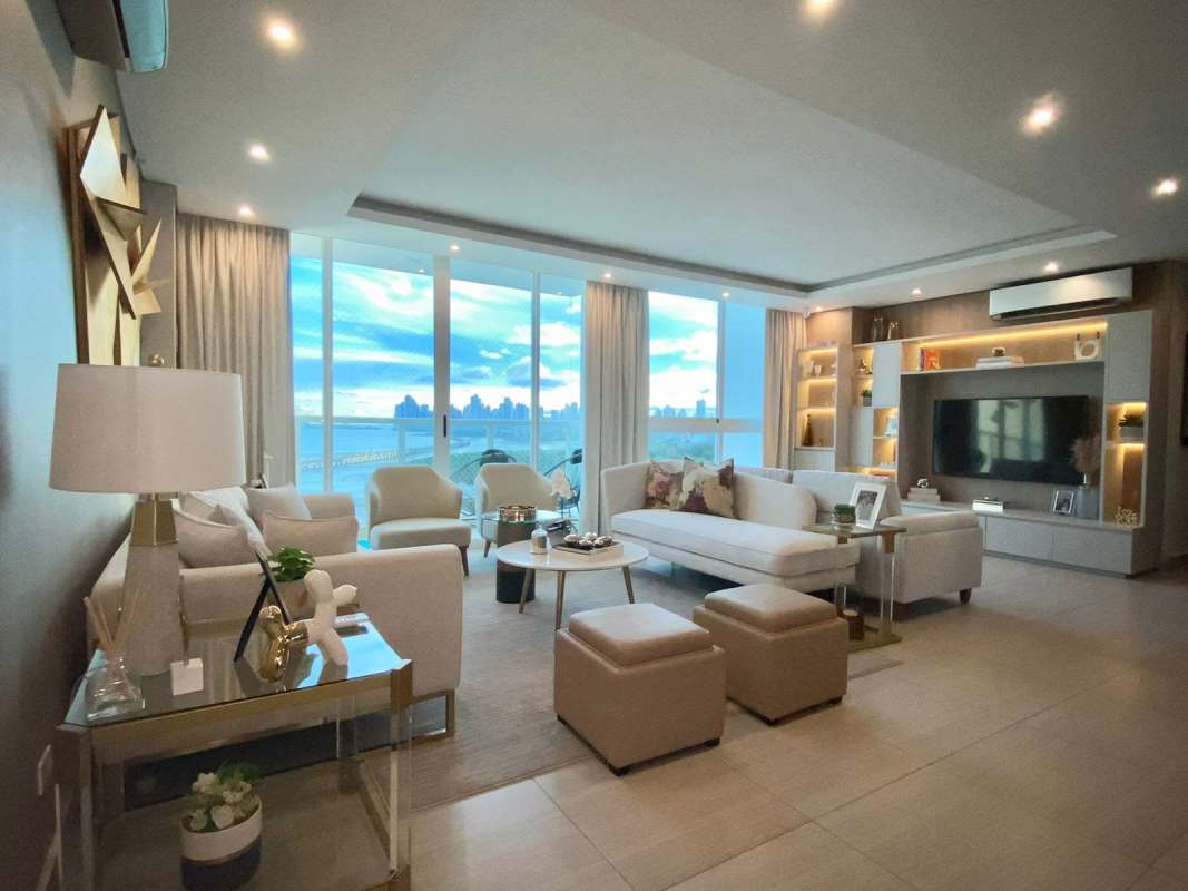 Contemporary living room overlooking Pacific Ocean at PH Asia Costa del Este