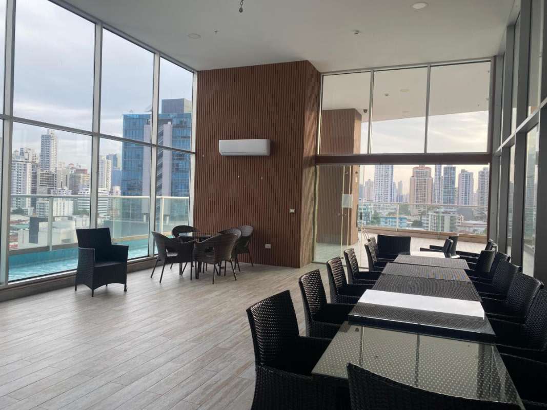 Infinity pool rooftop terrace overlooking Panama City skyline and Pacific Ocean PH Coco del Mar