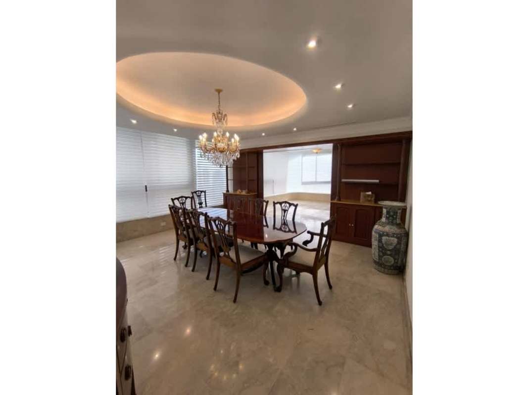 Modern kitchen island granite countertops built-in appliances ocean view luxury apartment Panama City