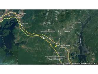 Detailed satellite map showing forest cover, roads, and coastal areas Buena Vista Colon Panama