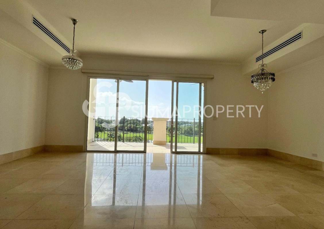 Bright living area with marble floor and balcony in PH The Reserve Santa Maria Panama