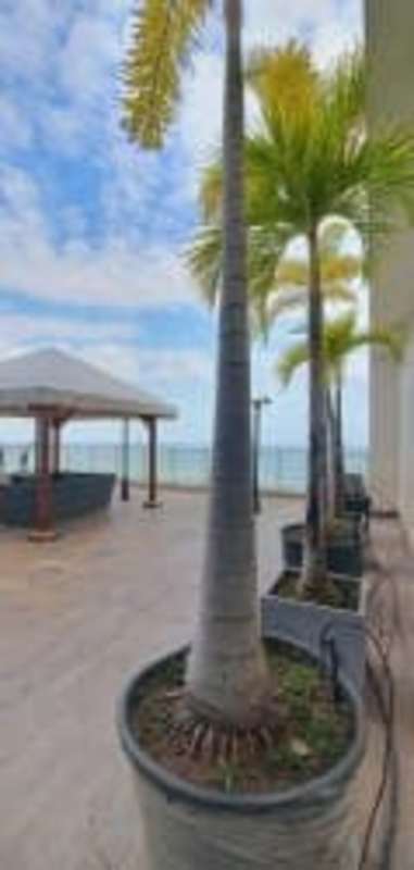 Contemporary living area with marble floors and sliding glass doors opening to ocean-view balcony Punta Pacifica