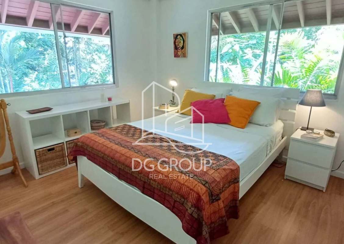 Bedroom with tropical view bright windows furnished decor Clayton Panama house for rent