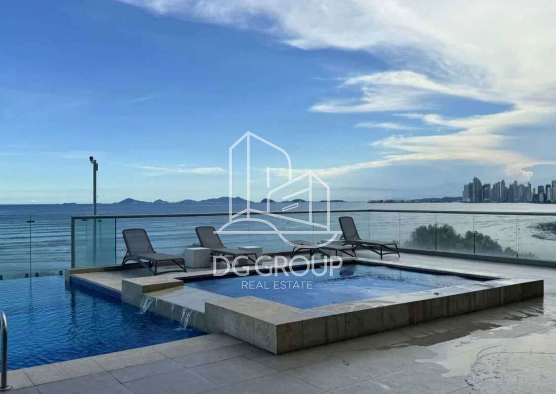 Infinity swimming pool overlooking Pacific Ocean and skyline at PH Ten Tower Panama City