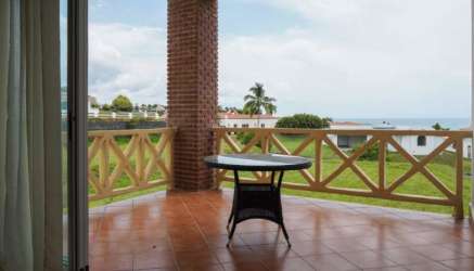 Large balcony overlooking the Pacific Ocean and marina Vista Mar beach condo Nueva Gorgona Panama