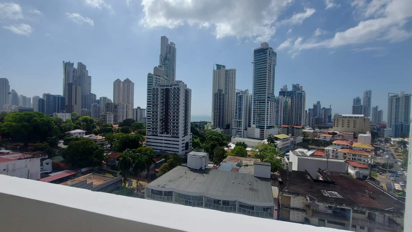 Urban city skyline view from private balcony in PH Bella Vista Gardens Panama City