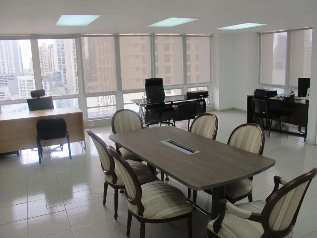 Glass-partitioned private office fully furnished panoramic view Obarrio Panama
