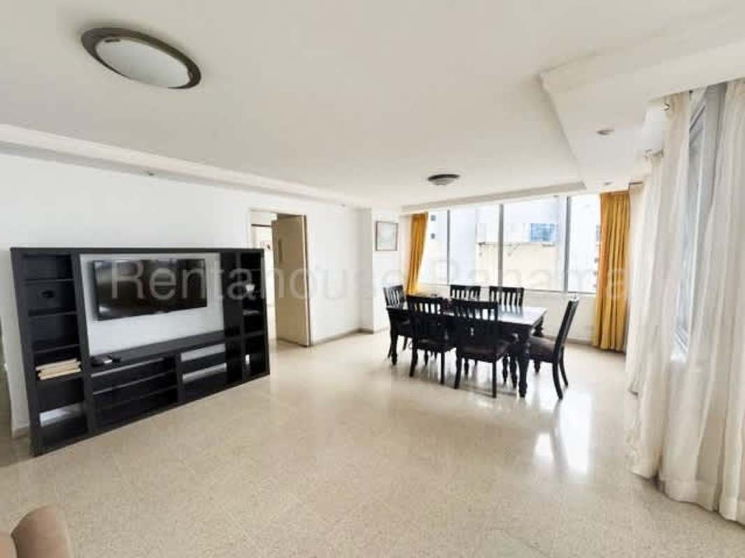 Furnished master bedroom with ocean views, large window, AC in PH Marina Plaza Marbella Panama