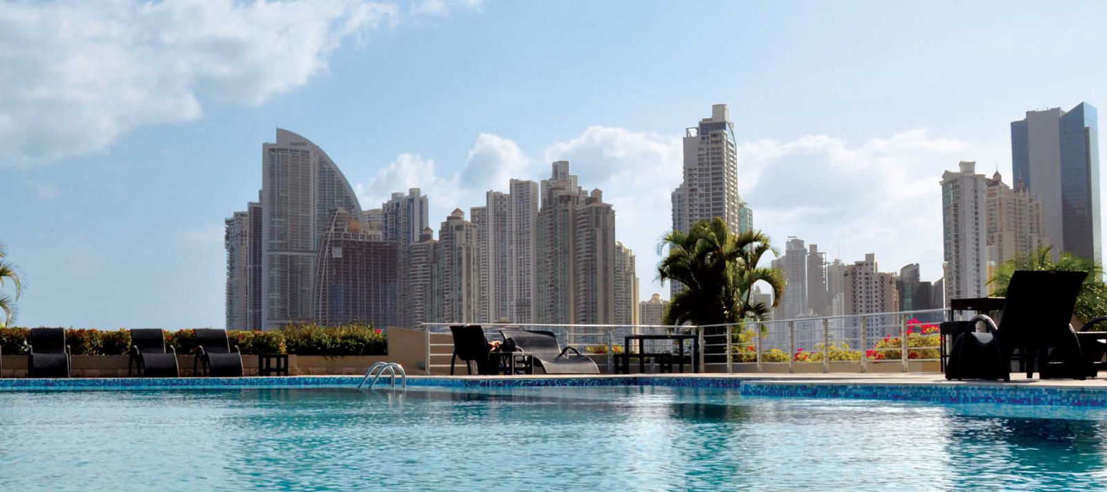 Aerial view of Panama City skyline by Pacific coast near PH Terrasol San Francisco