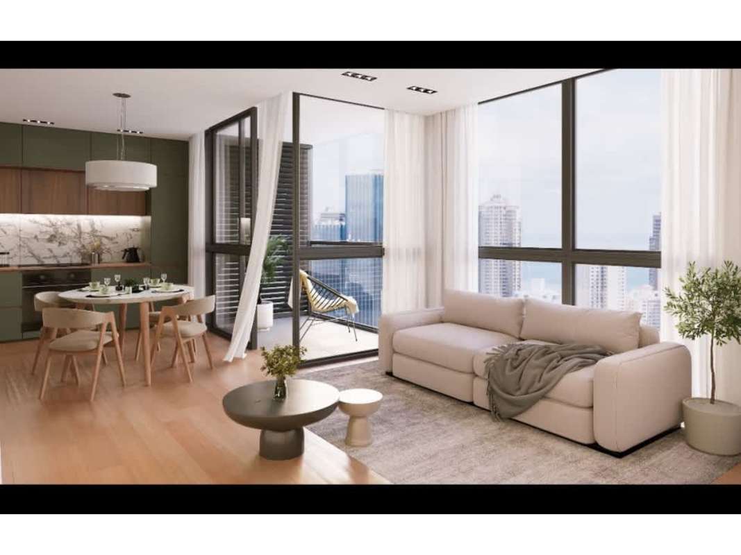 Modern open-concept living room with city view PH Moderna 360 Marbella Panama