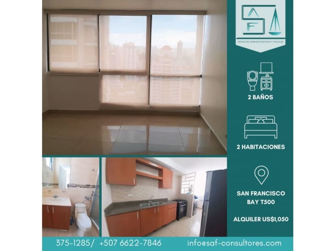 Empty modern living room with large window, tiled floors and city view in PH San Francisco Bay