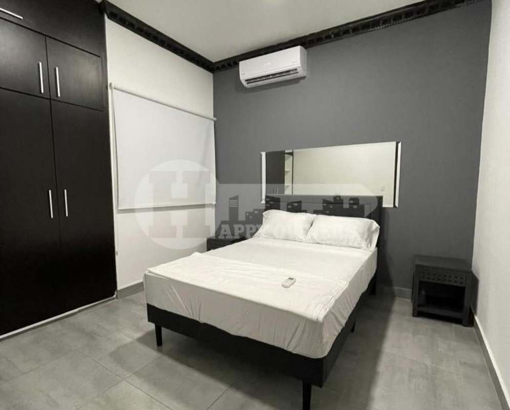 Modern minimalist bedroom with large wardrobe, split AC, double bed at PH Vista Magna Panama