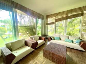 Spacious open living room vaulted ceiling tropical views Punta Barco Village Panama