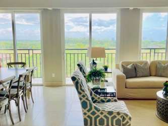 Spacious terrace with panoramic waterfront views at Laguna Buenaventura penthouse Panama