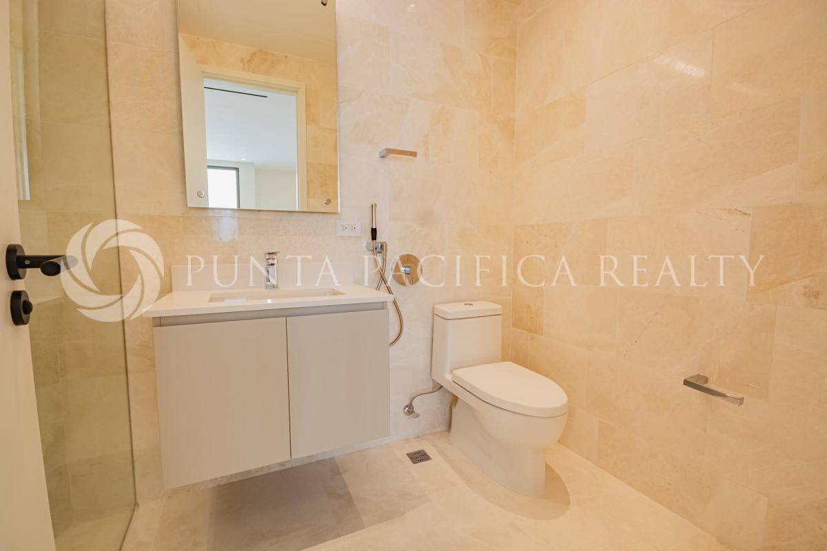 Modern bathroom with double sink, glass shower SeaScape Ocean Reef Panama