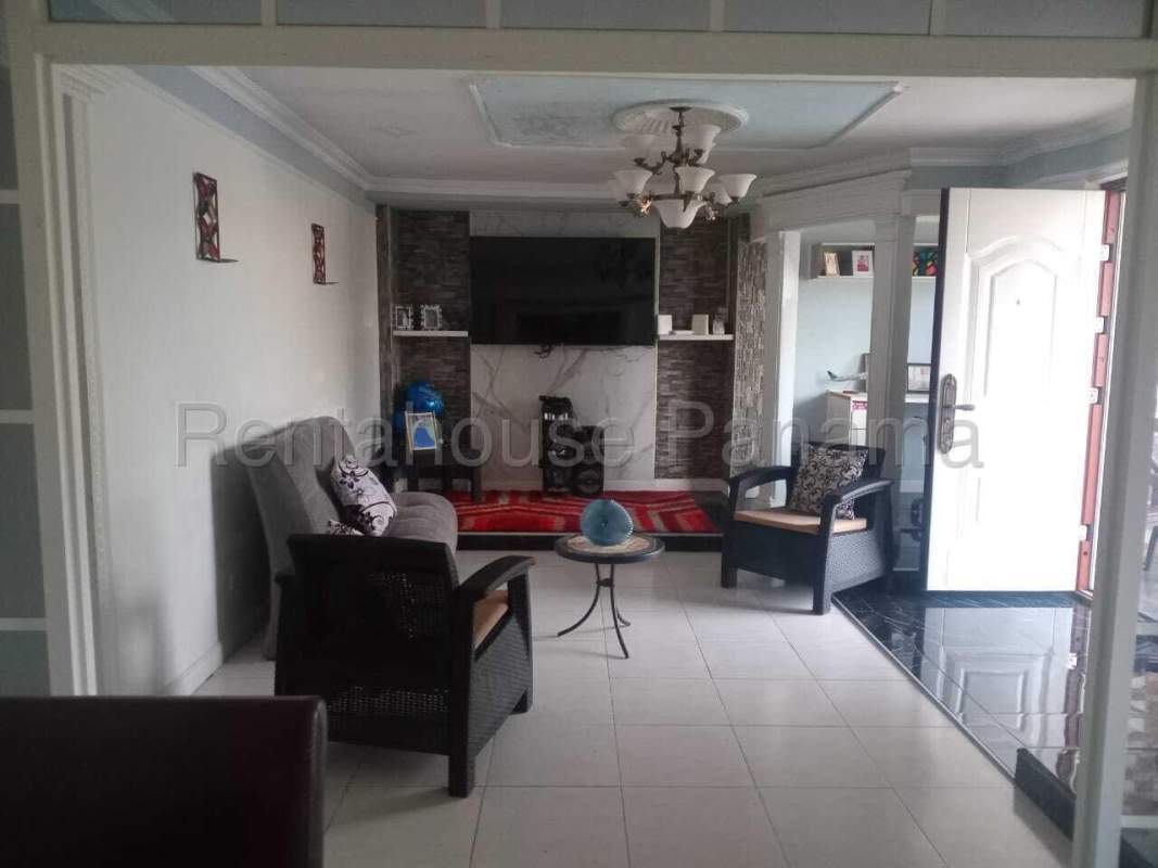 Dining area with open remodeled kitchen and marble countertops family home Don Bosco Panama