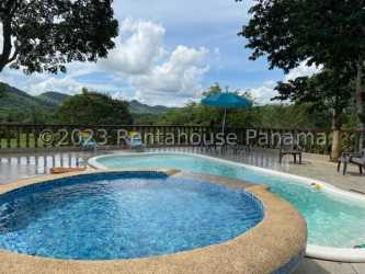 Large outdoor pool with jacuzzi surrounded by trees on agrotourism finca Panama