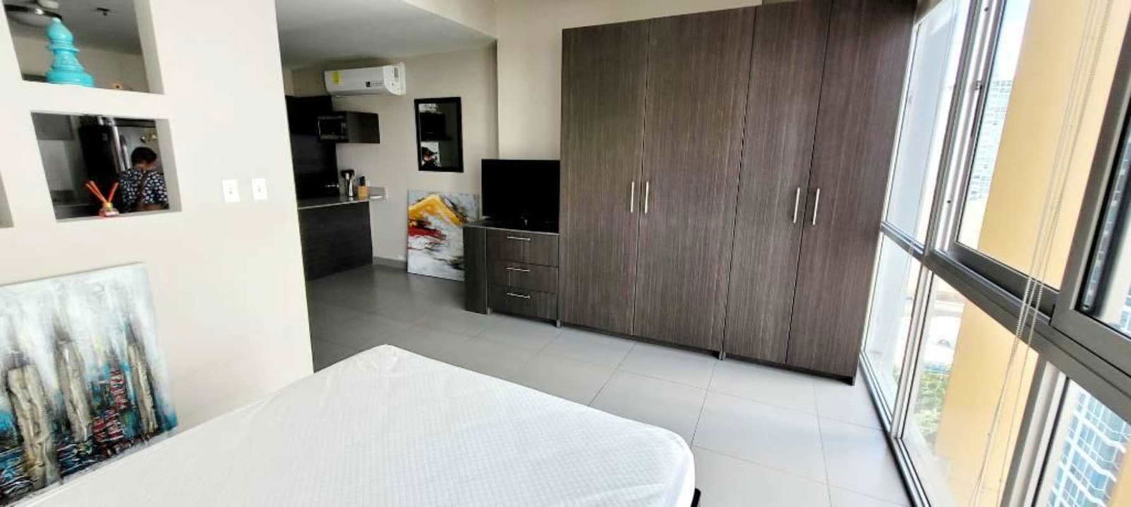 Modern bathroom with walk-in glass shower tile walls PH Colores de Bellavista Panama City