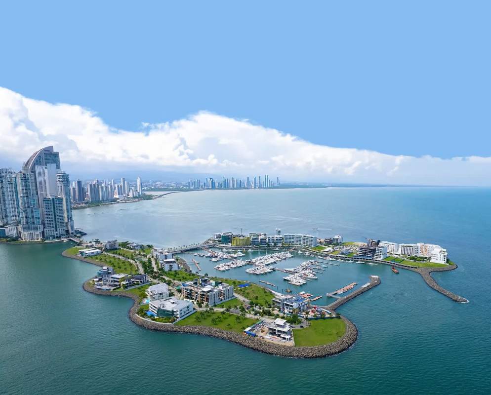 Luxury living room with panoramic ocean view, marble floors in PH Garden Ocean Reef Islands Panama