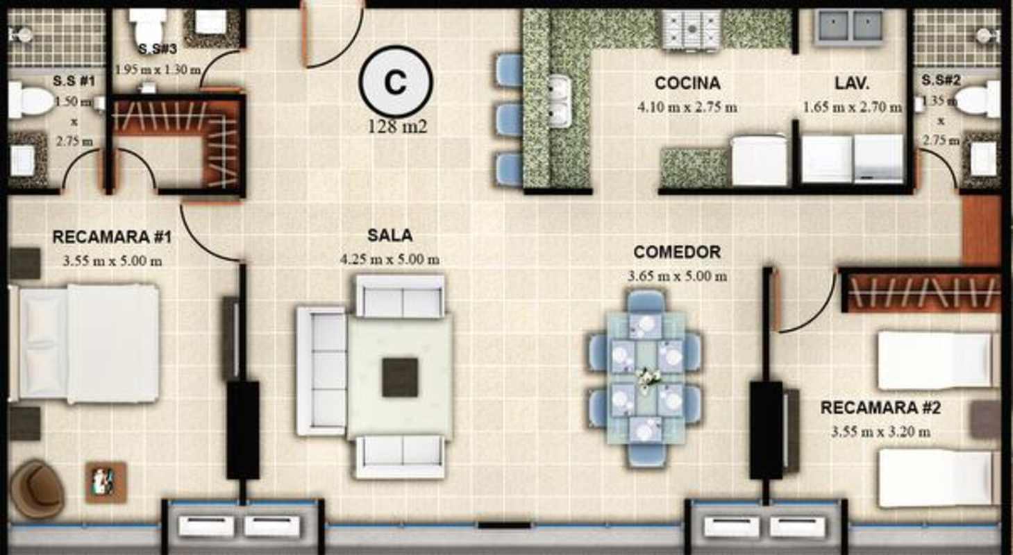 Bedroom with large windows, porcelain tile and city views in PH Altos Tower Condado del Rey