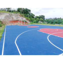 Community swimming pool surrounded by lounge chairs in San Carlos Panama beach residence