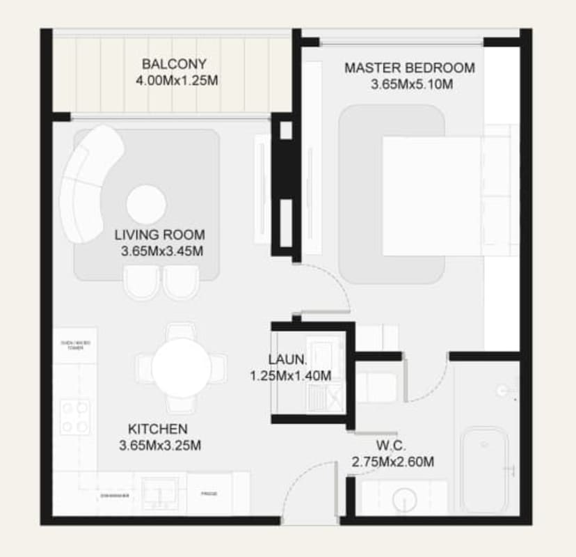 Modern kitchen with sleek cabinetry and Miele appliances inside PH Obarrio Tower Panama City apartment for sale
