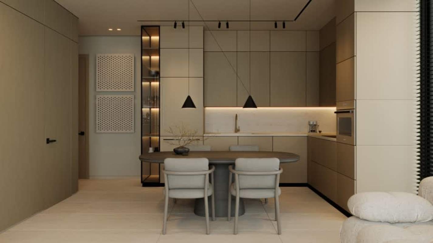 Contemporary kitchen with premium cabinetry and dining space PH Sky Obarrio Panama