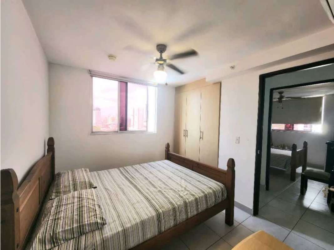 Living dining room with balcony access, ceiling fan, tiled floors PH Premium Carrasquilla Panama City