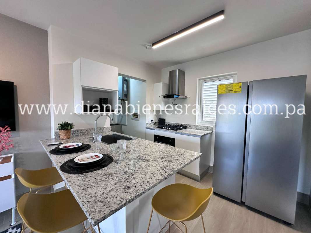 Modern granite countertop kitchen in beach villa Riviera del Pacífico Panama
