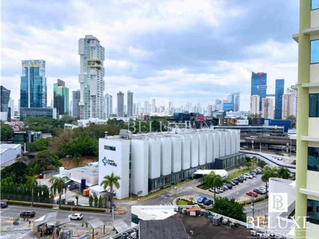 City skyline view from balcony at PH Royal Center Marbella Panama