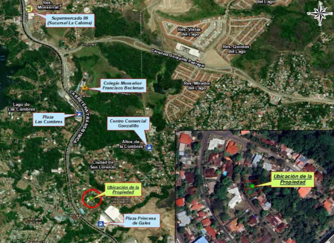 Aerial map showing land parcel with proximity to shopping schools residential areas Panama City