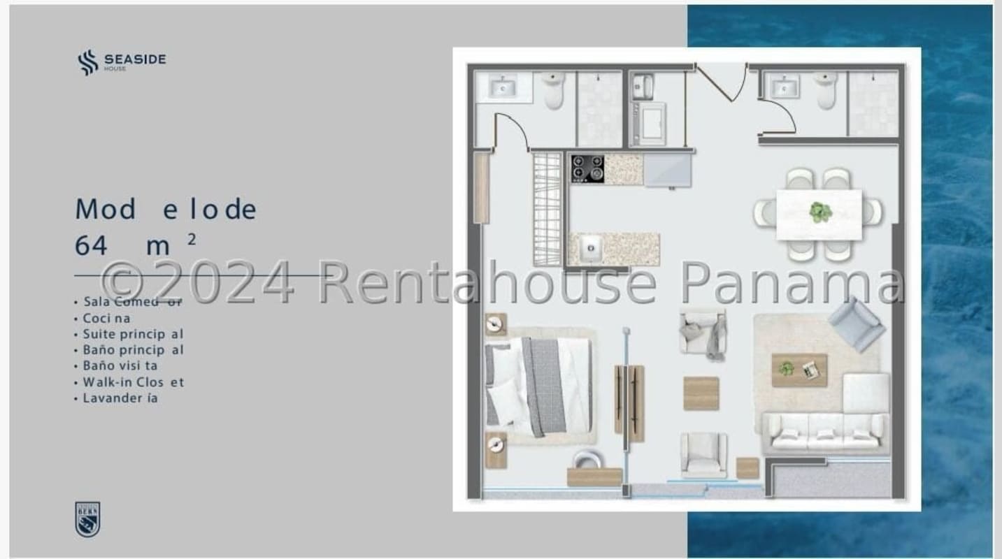 Modern double height lobby with glass doors seating lounge at PH Seaside House Panama