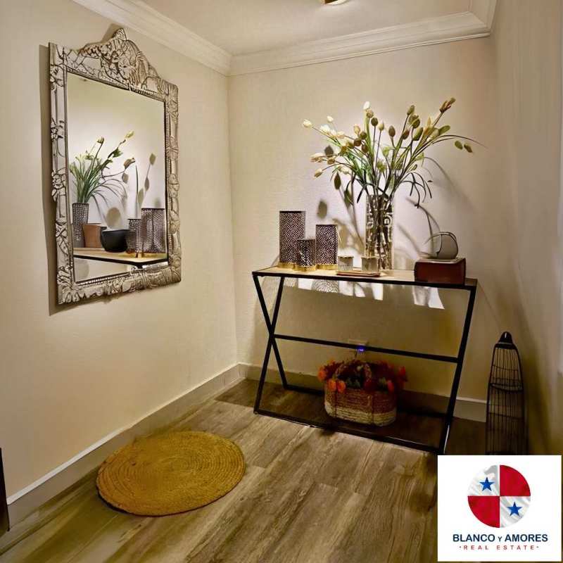 Bright living room ceramic tile garden view house in La Alameda El Dorado Panama