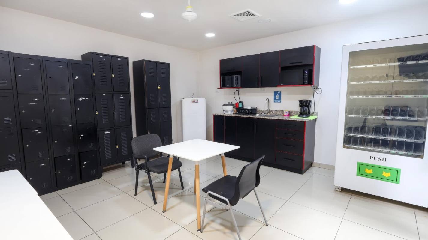 Office with wooden desk, whiteboard minimalist decor Costa del Este Panama