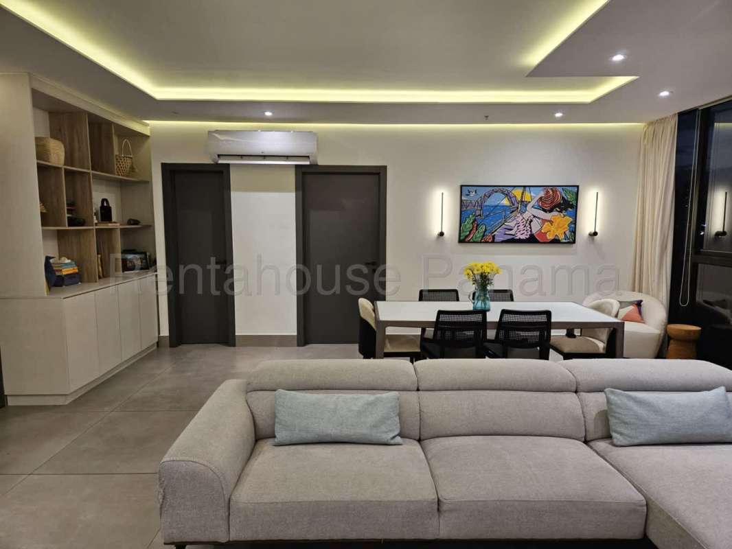 Bright master bedroom with large windows and skyline view in PH Victory Sport Panama