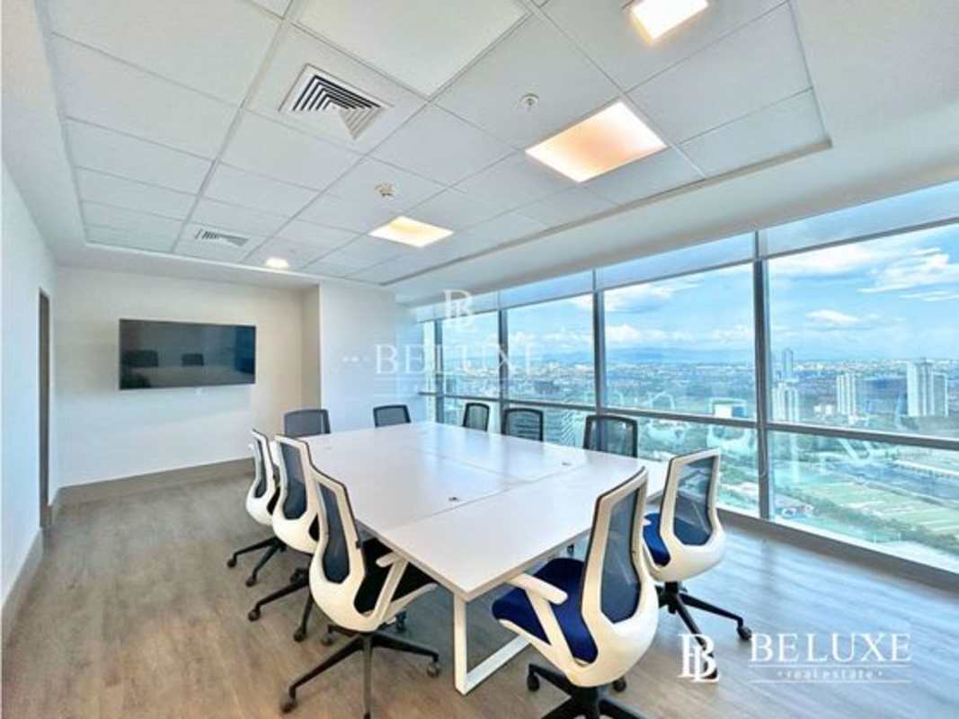 Modern meeting room with skyline view in Financial Park Costa del Este Panama office space