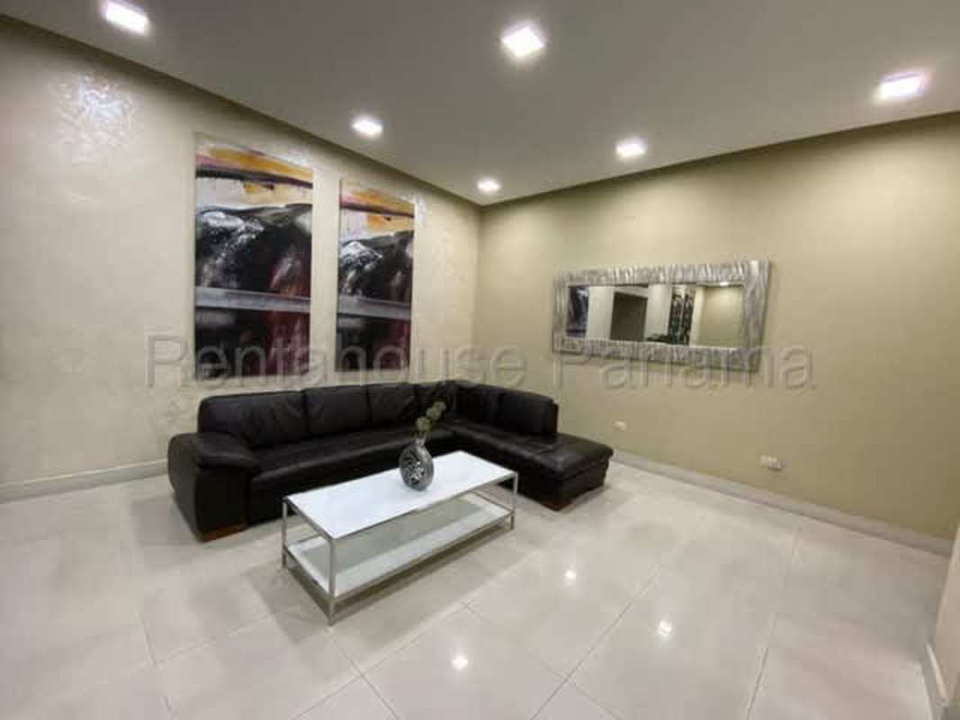 Elegant lobby lounge and modern common spaces of PH Pacific Sea residential tower in Punta Pacifica Panama