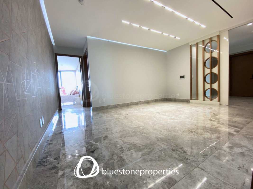 Luxurious master bathroom featuring marble finishes, glass shower, soaking tub, and double vanity in Santa Maria Panama