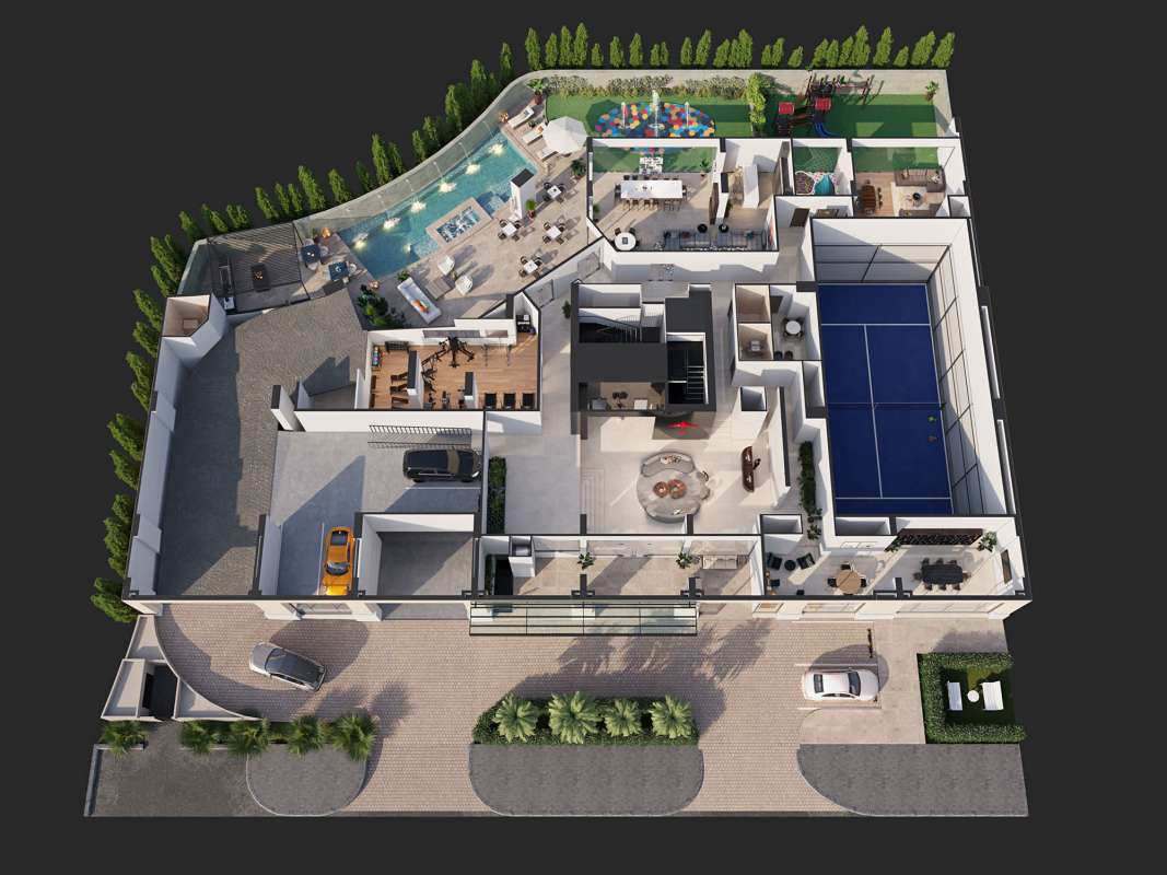 Large dining room with terrace access and golf course views in luxury apartment Santa Maria Panama City