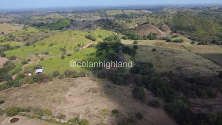 Aerial farmland view showing improved pastures and cattle corrals in Los Santos province Panama