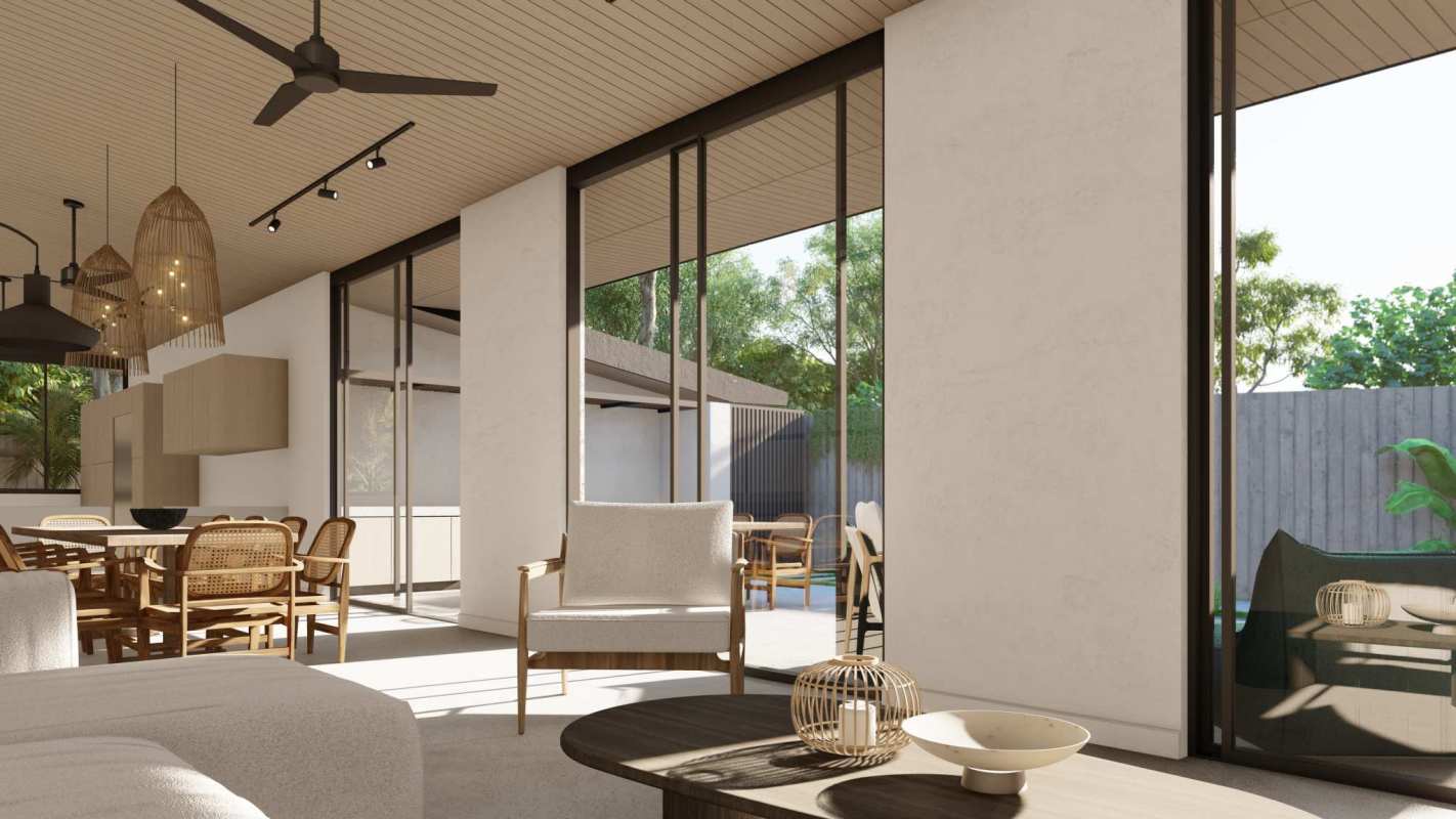 Large bedroom with terrace, tropical garden views in Sandbar Villas Isla Contadora