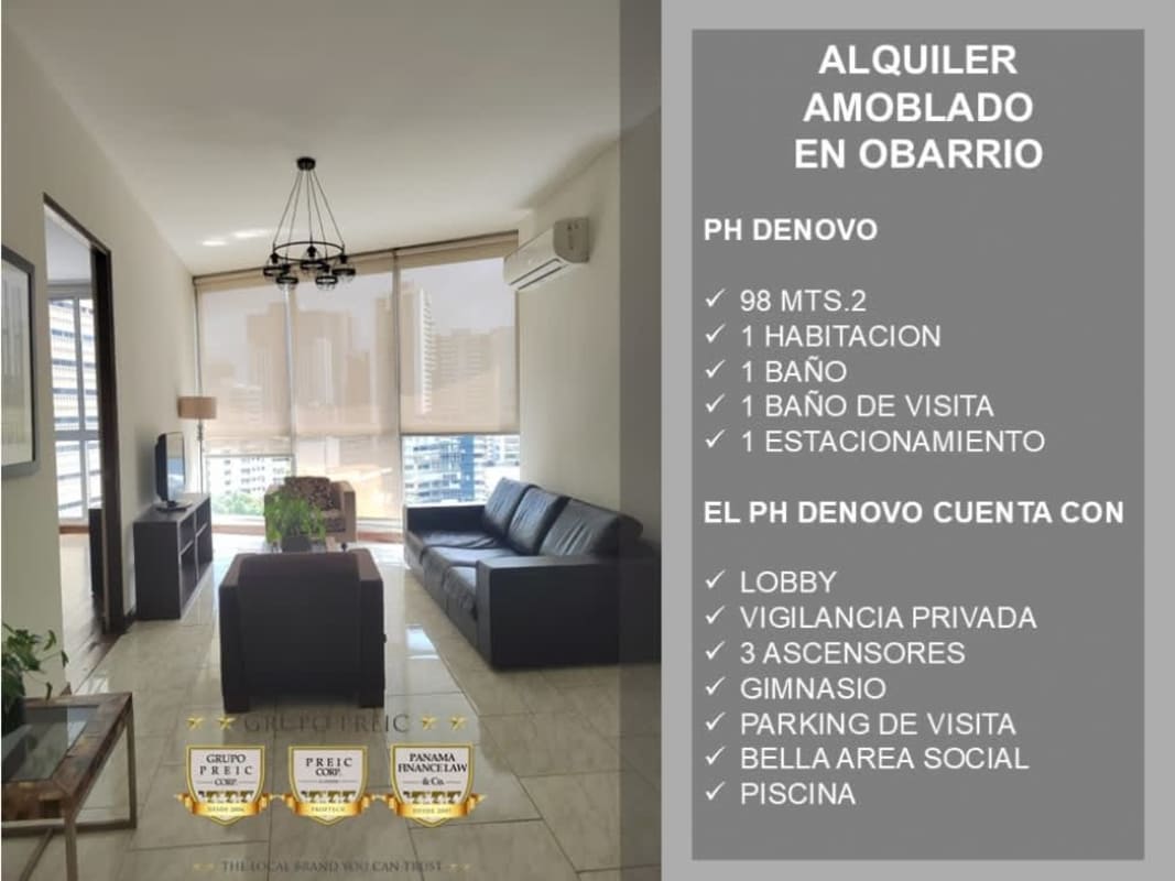 Open plan kitchen living room modern furnished rental PH Denovo Panama