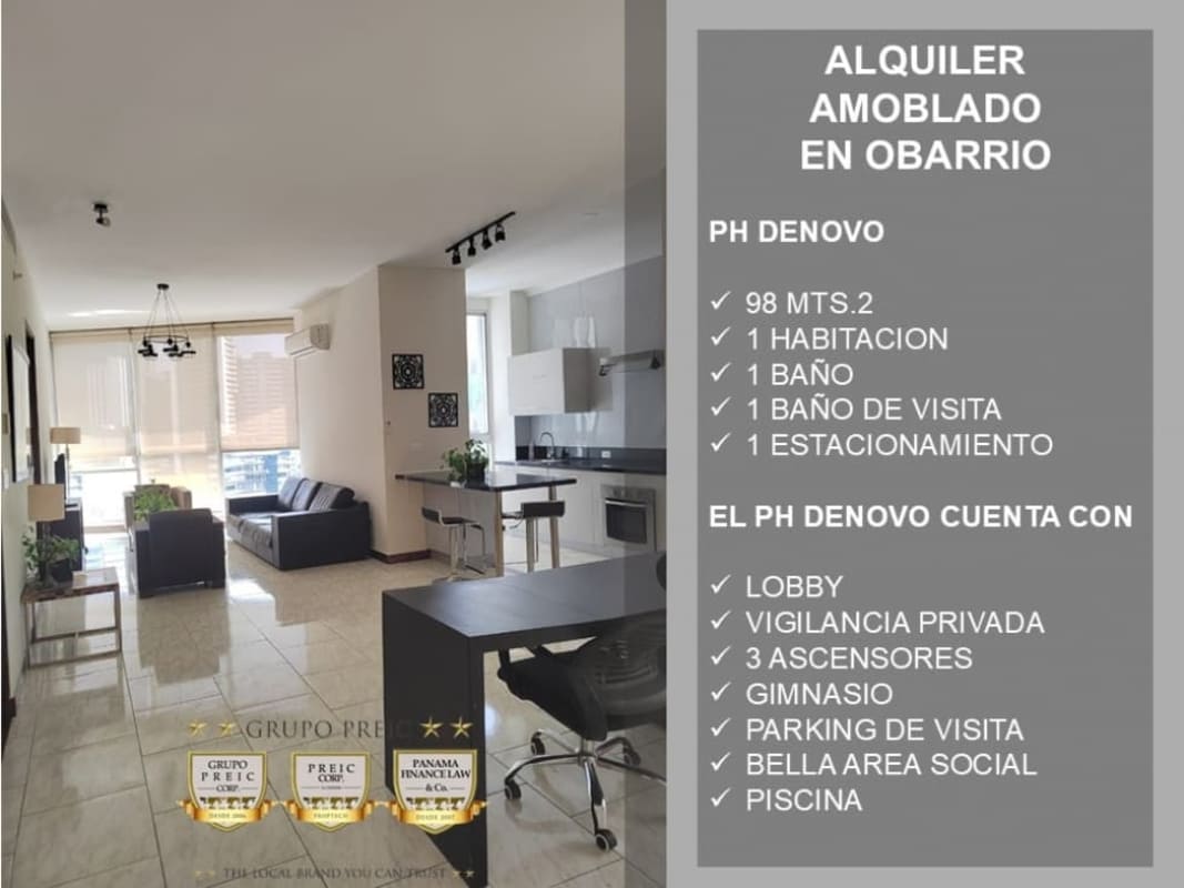 Furnished living dining and office area in rental apartment Obarrio Panama