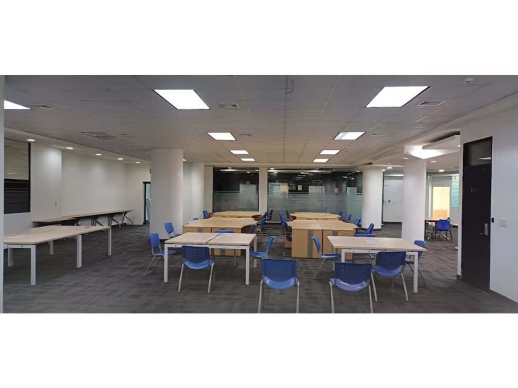 Modern minimalist meeting and workspace interior with blue chairs Obarrio Panama City